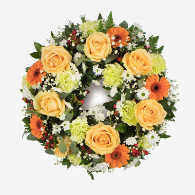 Wreath SYM-315 - Classic Wreath in Peach & Green. 